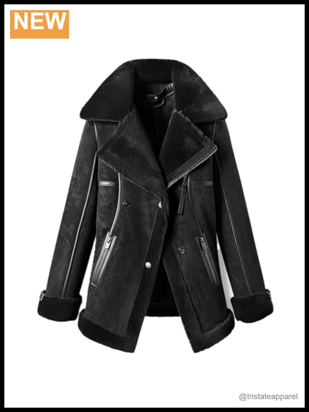 Genuine Suede Moto Aviator Coat with Faux Fur Collar & Lining Women's Button